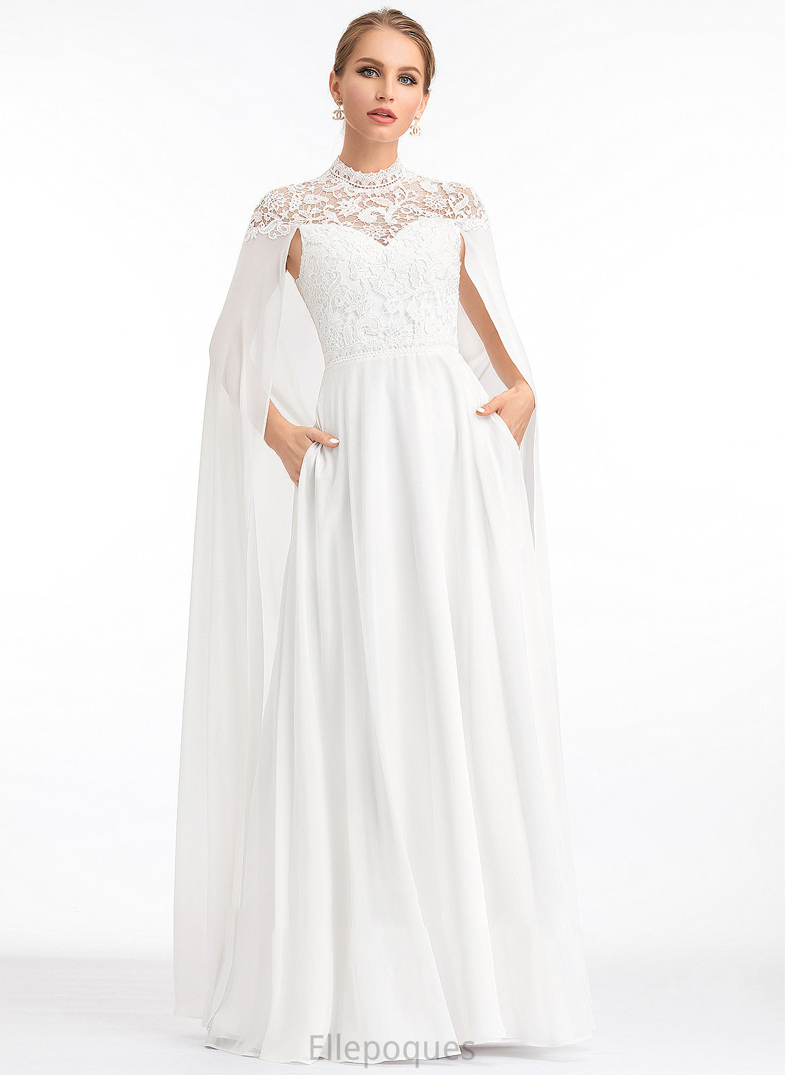 Yadira Wedding Dresses Neck High A-Line Dress Chiffon Floor-Length Wedding