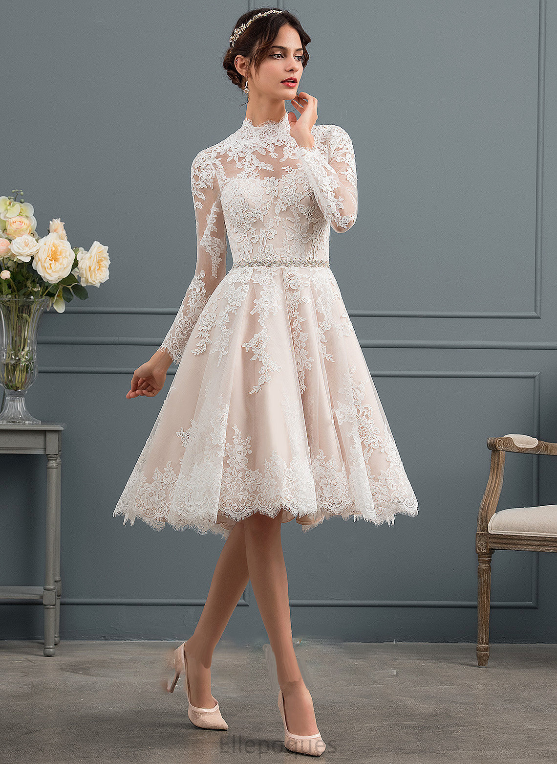 Dress Knee-Length A-Line Illusion Lace Wedding Wedding Dresses Jazlyn