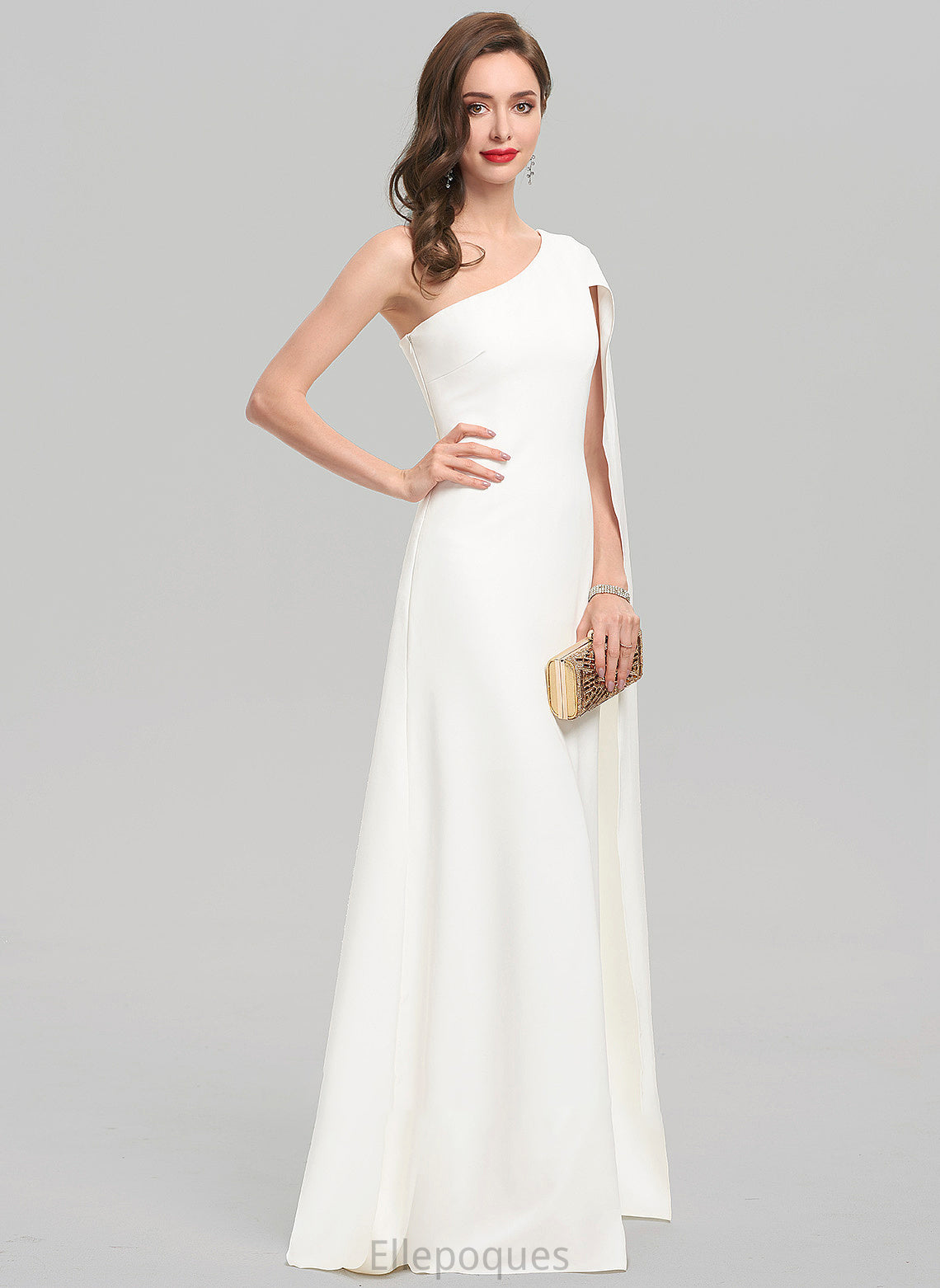 Stretch One-Shoulder Wedding Dresses Wedding Crepe Dress Nyasia Floor-Length Sheath/Column