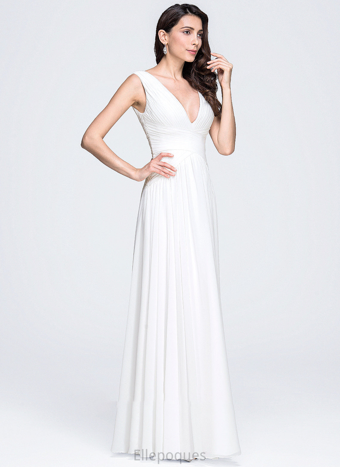 V-neck Dress Ruffle Floor-Length A-Line Chiffon Nevaeh With Wedding Dresses Wedding