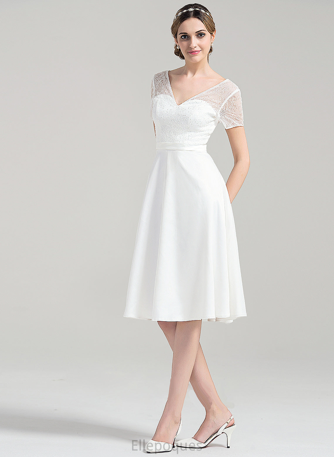 Wedding Dresses Satin Dress V-neck Wedding Knee-Length A-Line Tiffany