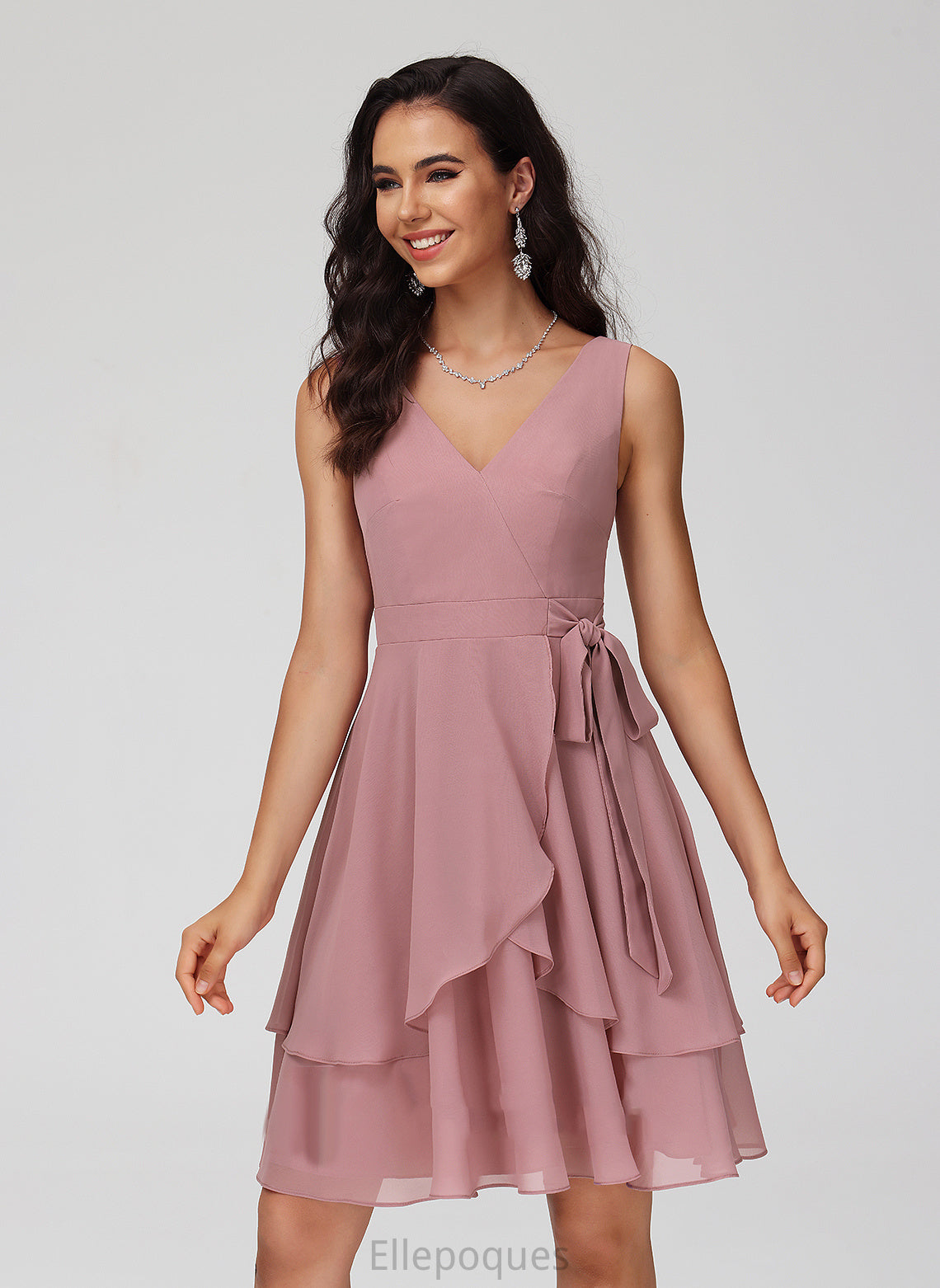 With Chiffon Homecoming A-Line Short/Mini Alicia Dress V-neck Ruffle Homecoming Dresses