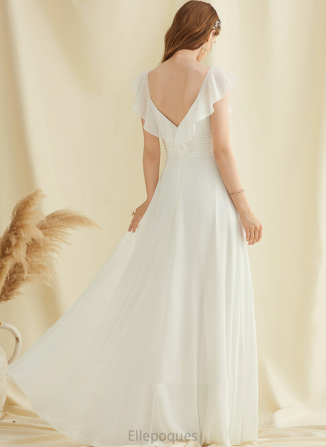 V-neck Wedding Dresses Dress Wedding Floor-Length Ruffle With Chiffon A-Line Jaycee