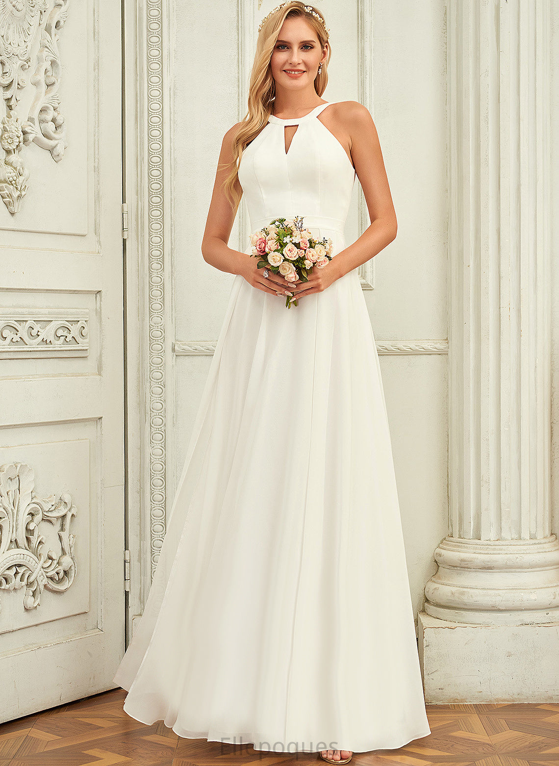 A-Line Scoop Wedding Dresses Arianna Wedding Dress Floor-Length Chiffon