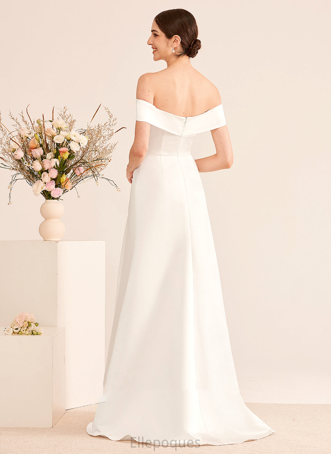 Dress Ruffle Wedding Split With A-Line Sweep Kaleigh Front Wedding Dresses Off-the-Shoulder Train