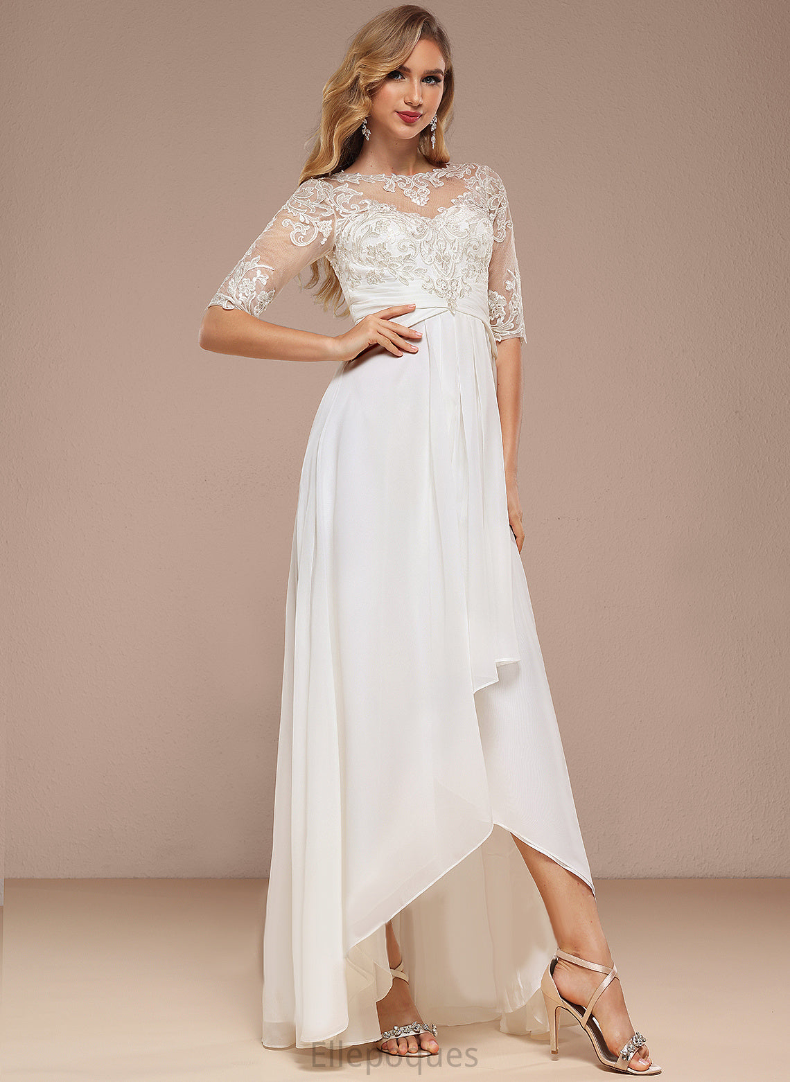 Wedding Asymmetrical Jessica Chiffon Dress Wedding Dresses Neck Boat A-Line Lace