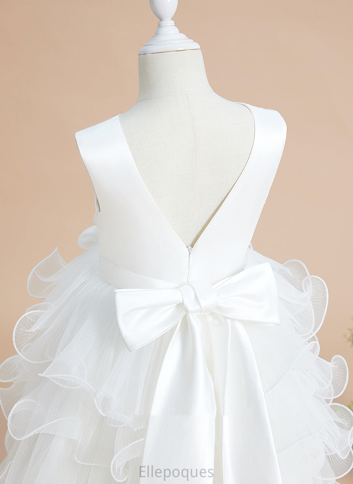 - Tea-length Girl Sleeveless Satin/Tulle Bow(s) Flower Girl Dresses Dress With Flower V-neck Tess Ball-Gown/Princess