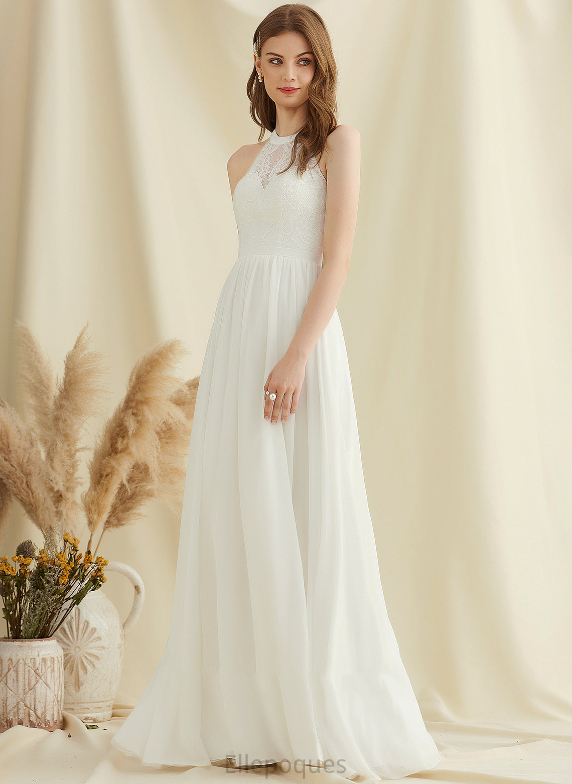 Neck Split Scoop Front Wedding Dresses Chiffon Regan With Wedding Dress Floor-Length A-Line Lace