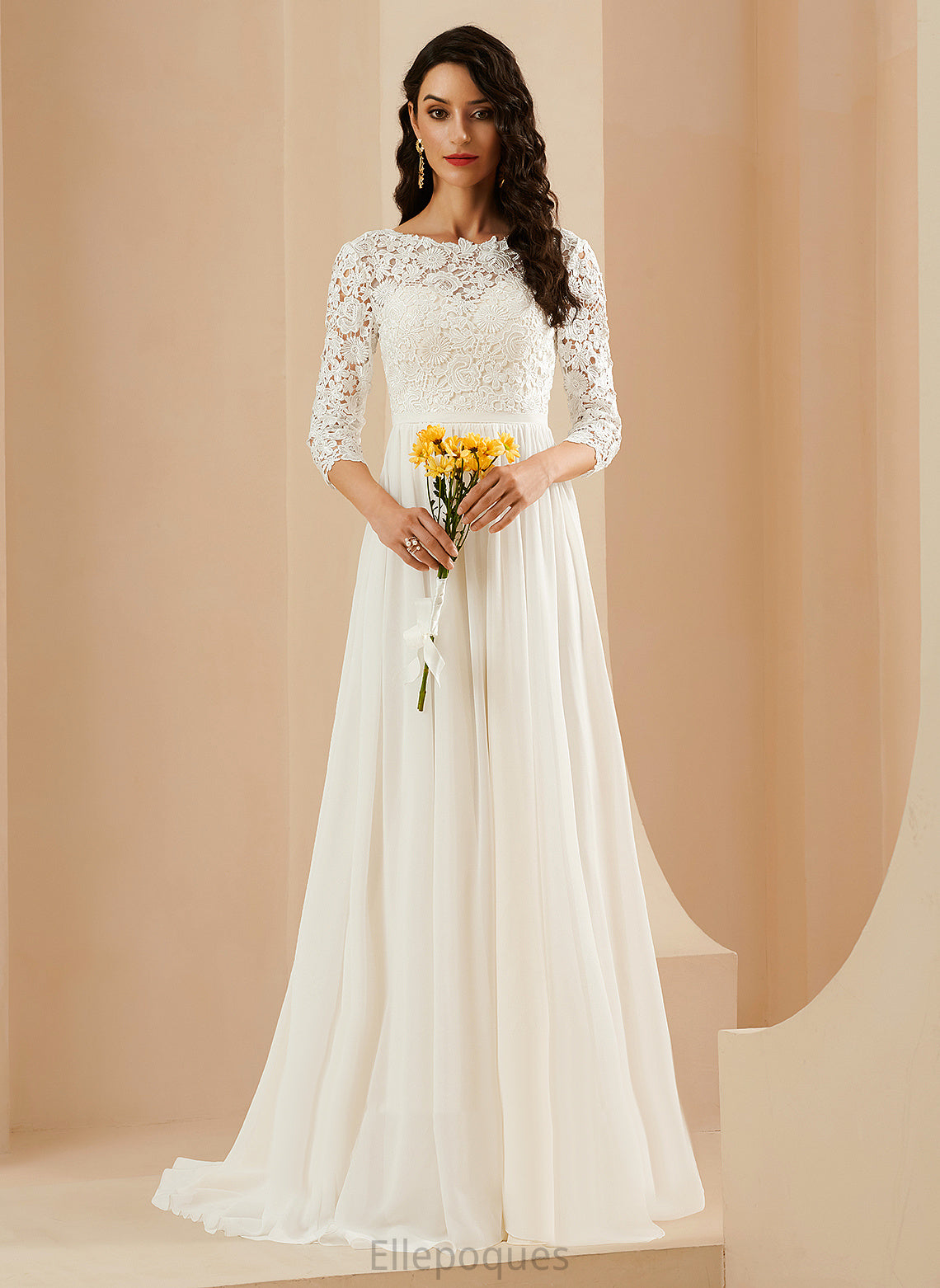 Wedding Sweep Train With Madge Wedding Dresses A-Line Neck Chiffon Lace Scoop Dress