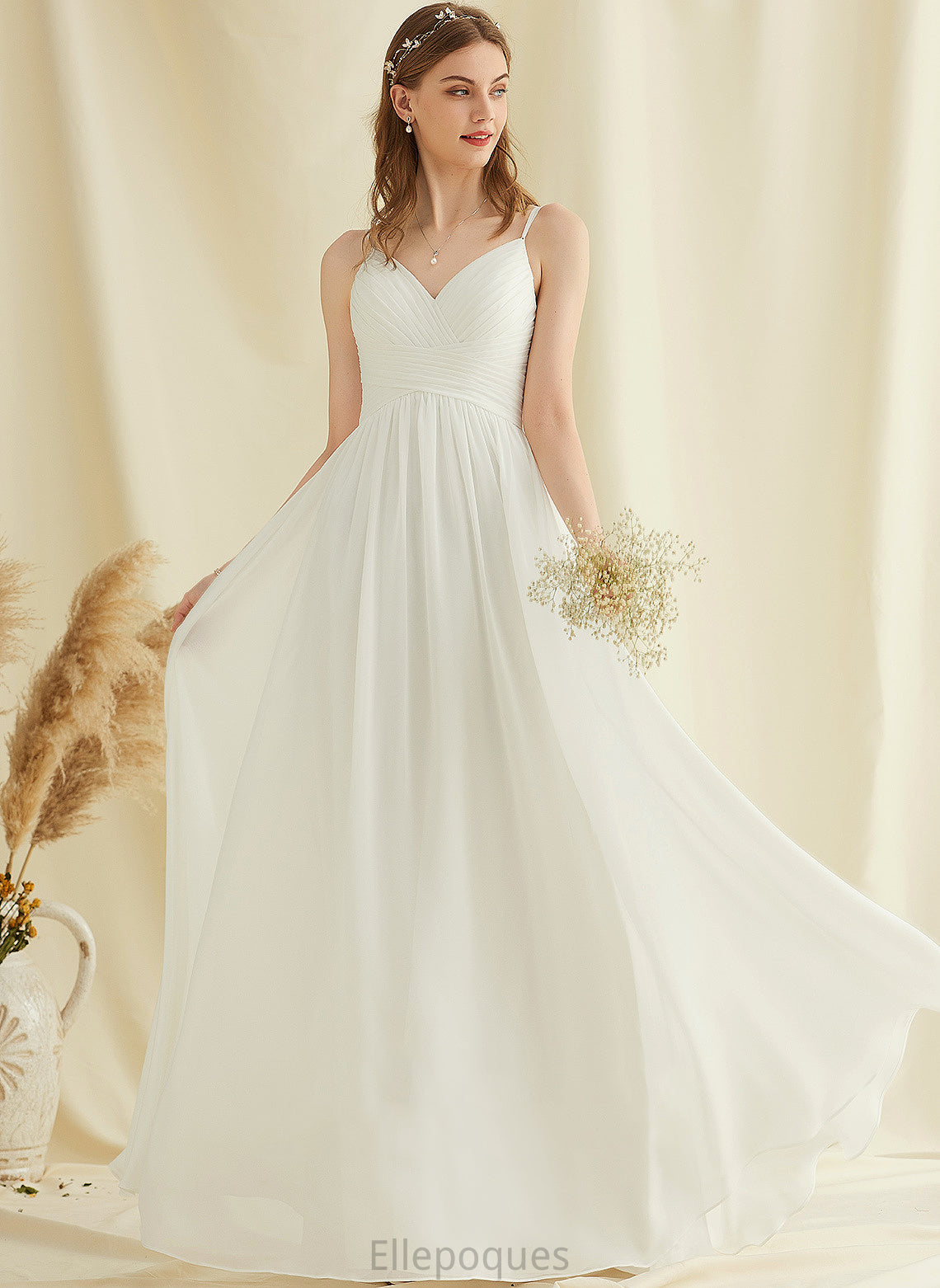 Wedding Chiffon Autumn Dress Wedding Dresses Floor-Length A-Line V-neck