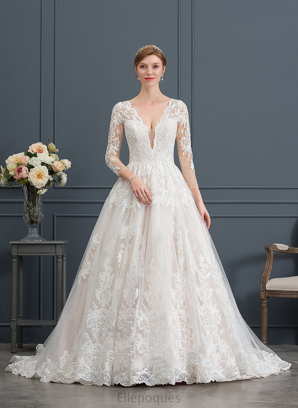 Tulle Joslyn Dress Lace Wedding Wedding Dresses V-neck Ball-Gown/Princess