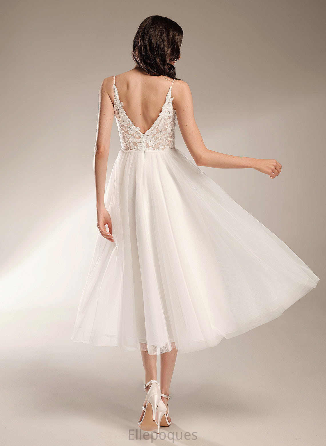 Tea-Length Joslyn Wedding Dress A-Line Wedding Dresses V-neck