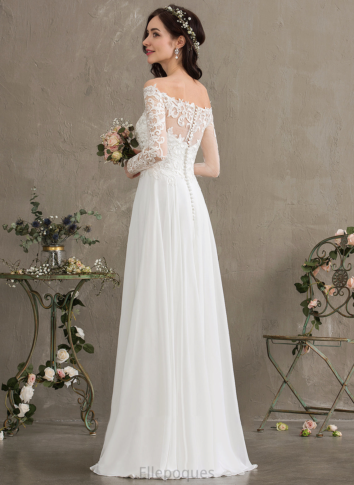 A-Line Chiffon Lace With Floor-Length Melissa Lace Wedding Dresses Dress Off-the-Shoulder Wedding