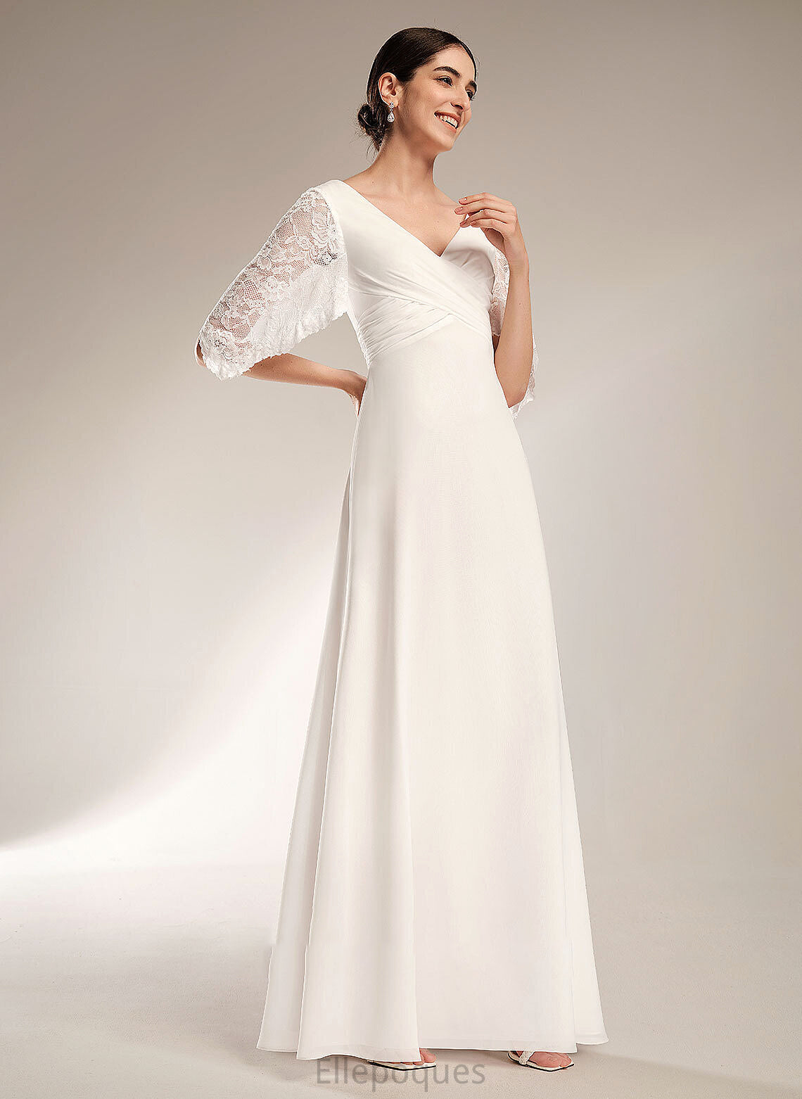 Dress Floor-Length V-neck With Sheath/Column Jazlene Wedding Lace Wedding Dresses