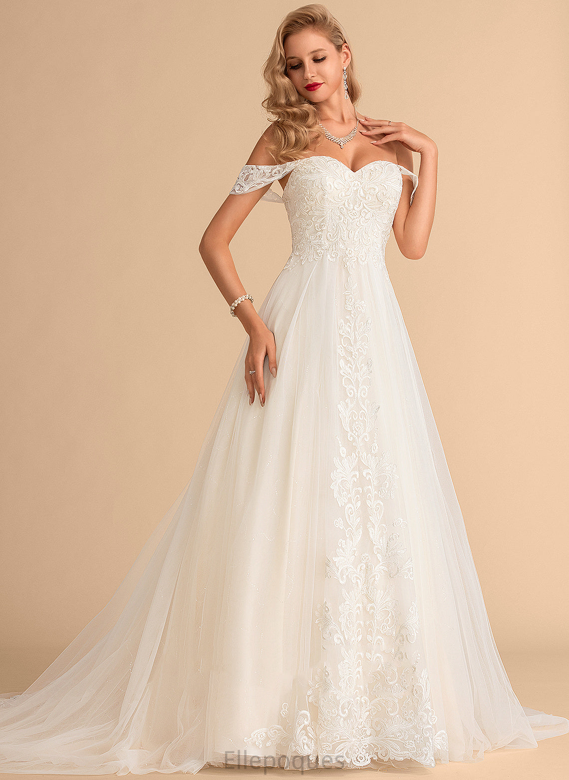 Lace Wedding Dresses Rowan Dress With Train Off-the-Shoulder Ball-Gown/Princess Sequins Court Wedding Tulle