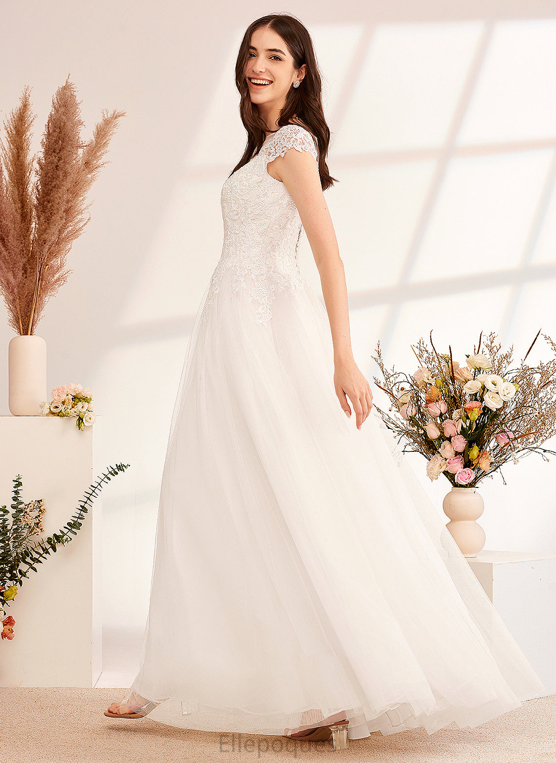 Floor-Length Wedding Dresses Clara Lace With Dress Wedding Illusion Ball-Gown/Princess