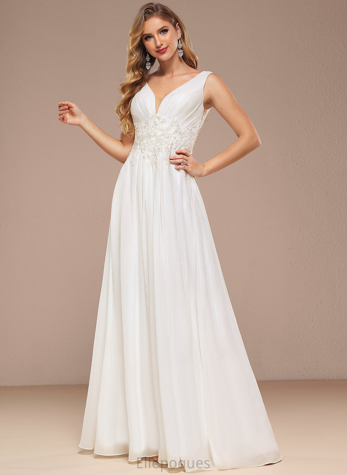 With Chiffon Dress Wedding Floor-Length Wedding Dresses Sequins A-Line Lace Lisa V-neck