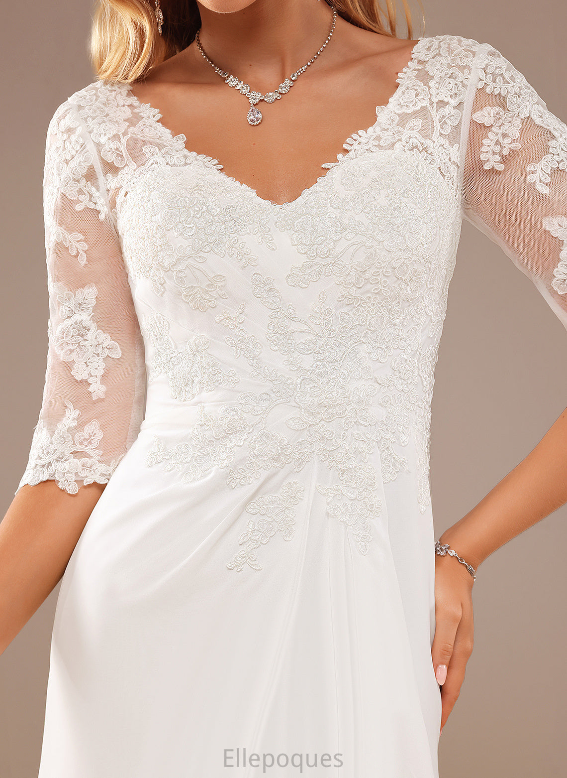 Asymmetrical Wedding Lace Wedding Dresses V-neck Ruffle Cailyn Dress With Chiffon A-Line