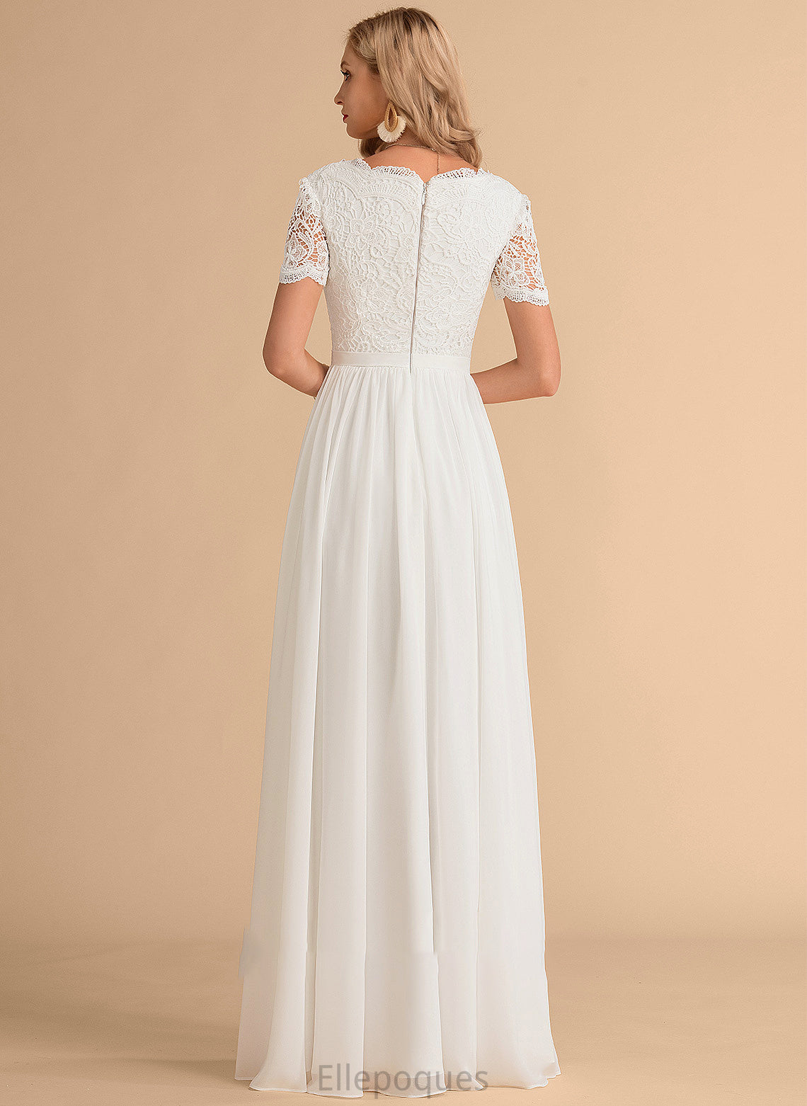 Addyson Floor-Length Lace Wedding Dresses A-Line Chiffon V-neck Wedding Dress