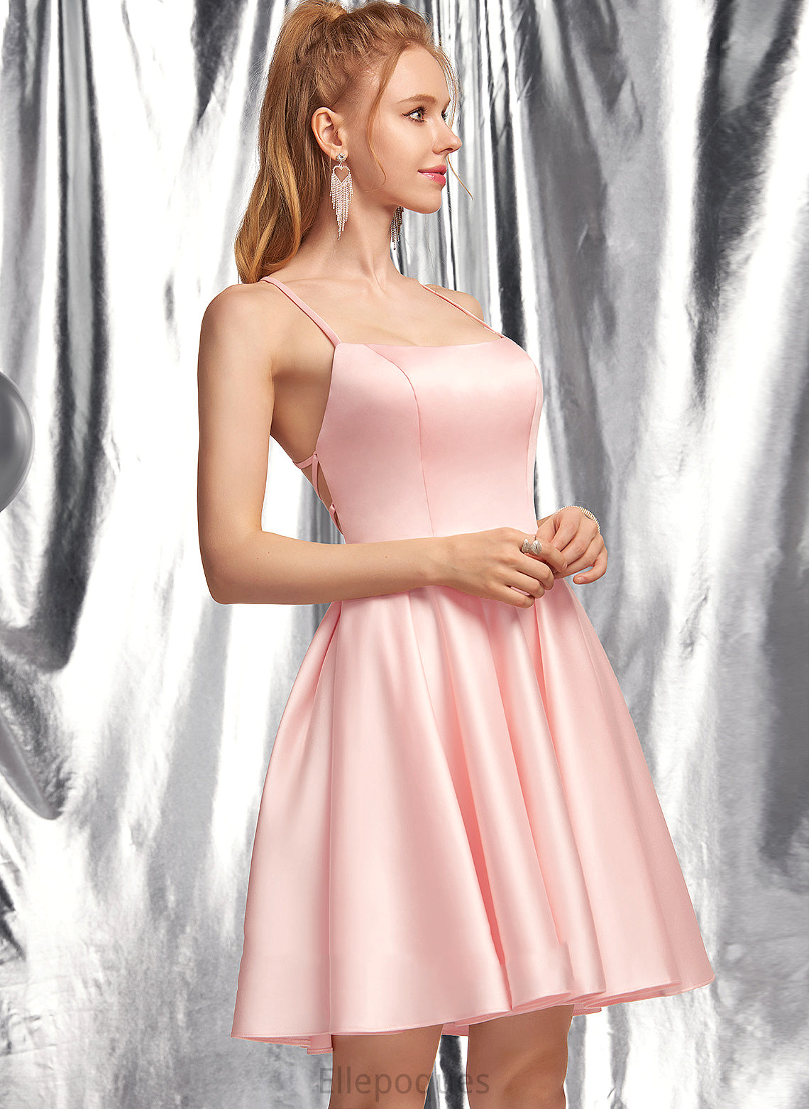 Neckline Elva Homecoming Dresses A-Line Satin Dress Square Homecoming Short/Mini