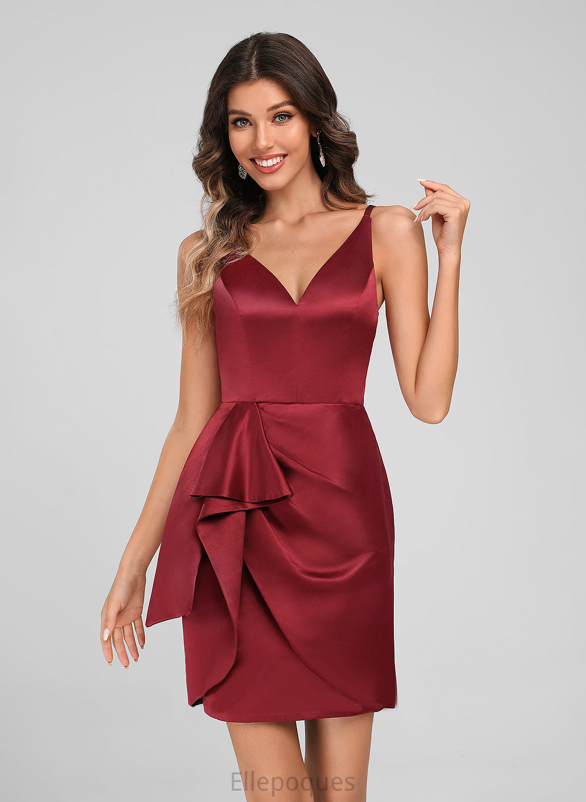 Homecoming Dresses Dress Homecoming Satin V-neck Ruffles Martina Short/Mini With Sheath/Column Cascading