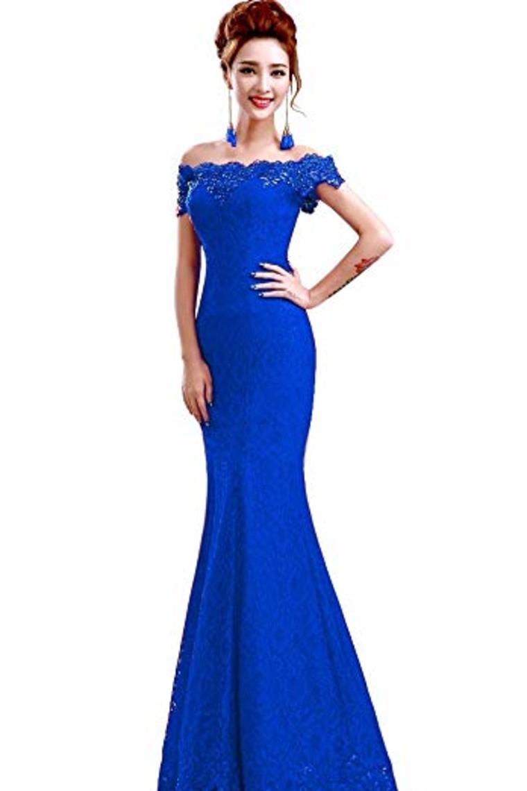 Elegant Lace Prom Dresses Mermaid Lace Up Back Floor Length