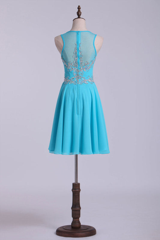 2024 Scoop Homecoming Dresses A-Line Short With Beads Chiffon