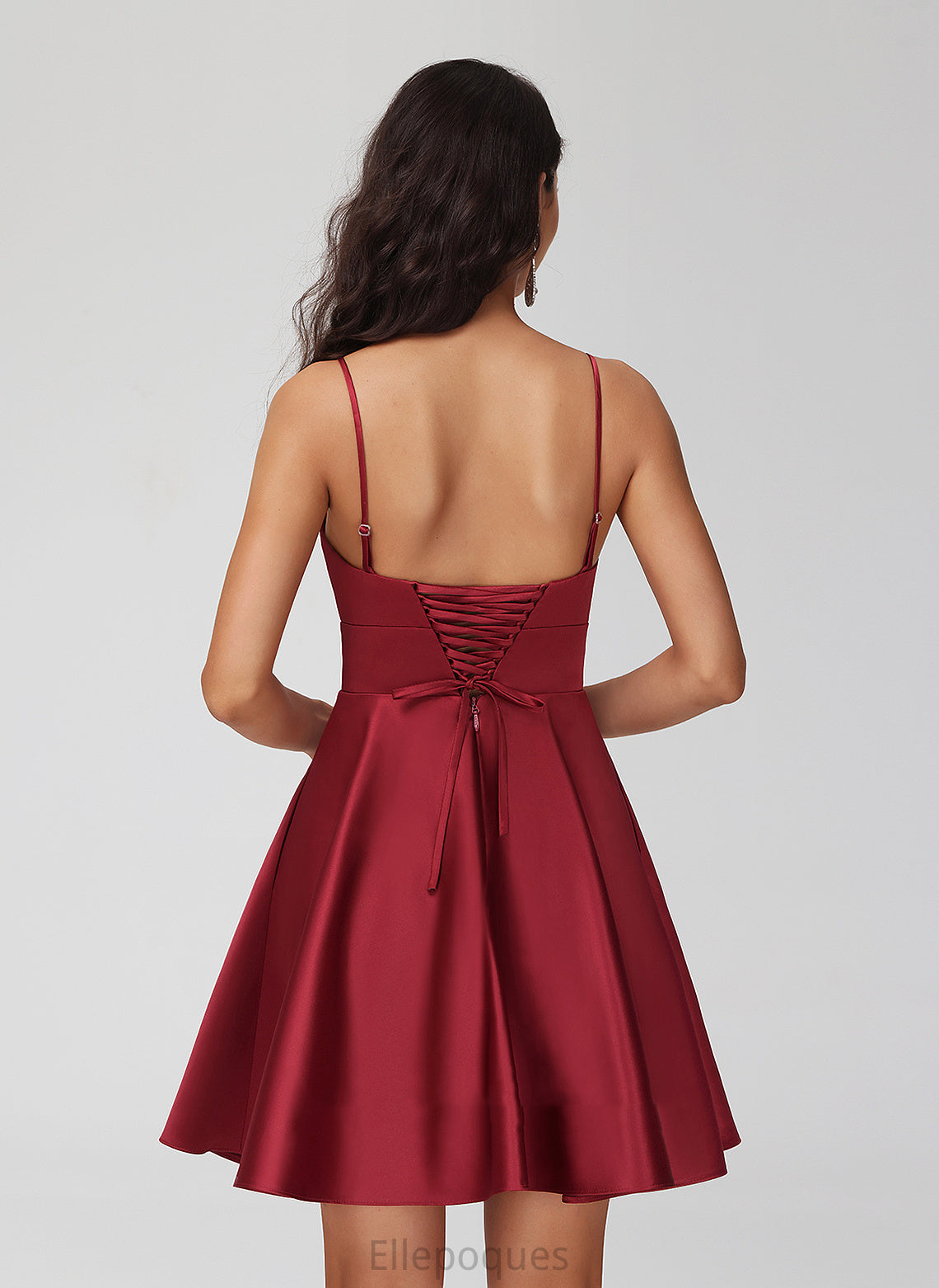 Satin Pleated Short/Mini V-neck With Homecoming Dress A-Line Tamia Homecoming Dresses