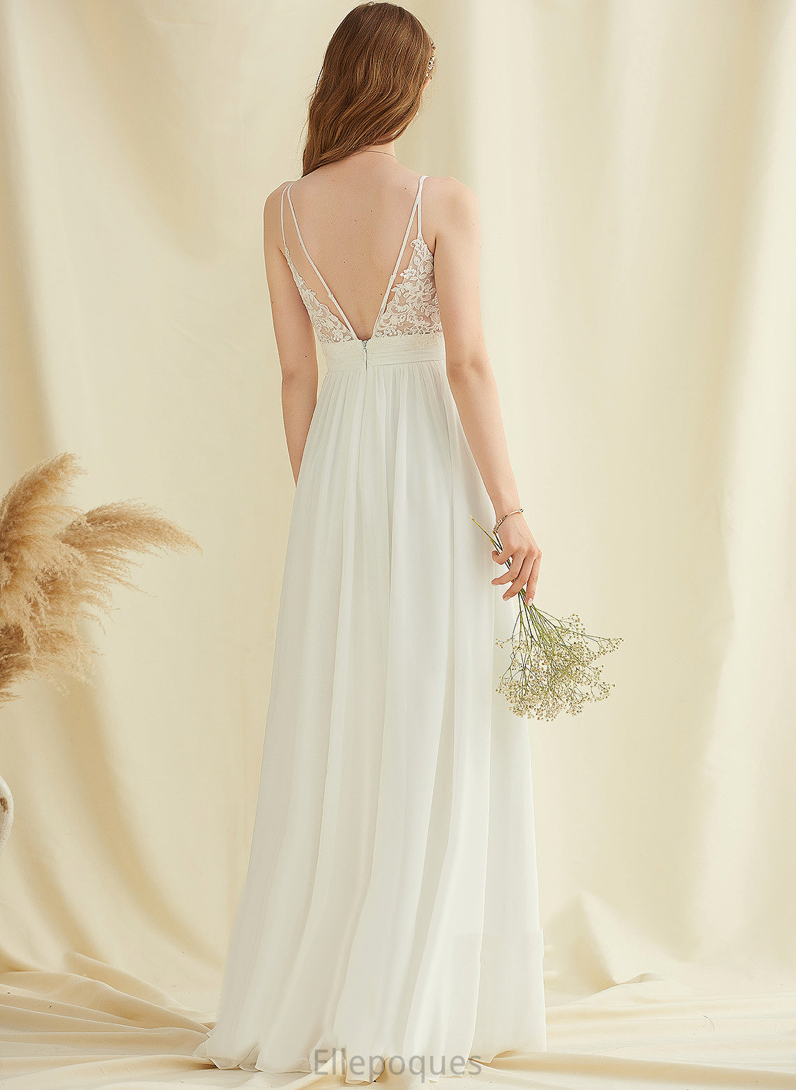 Wedding Chiffon Autumn Dress Wedding Dresses Floor-Length A-Line V-neck