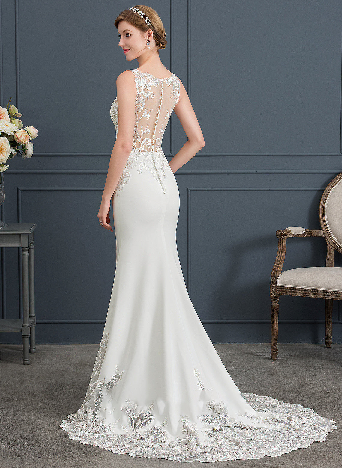 Trumpet/Mermaid Crepe Nyla Stretch V-neck Wedding Court Train Dress Wedding Dresses