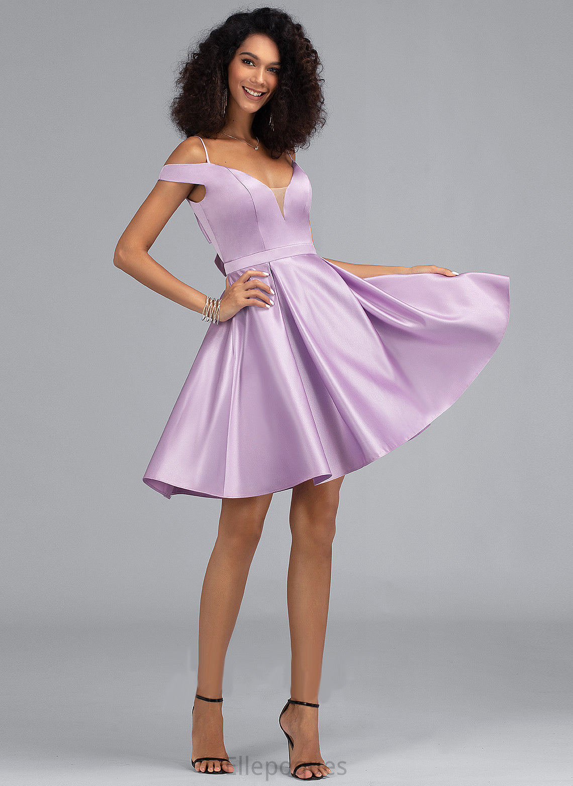 Bow(s) Satin Homecoming Off-the-Shoulder Homecoming Dresses Short/Mini Dress Pockets Eliana A-Line With