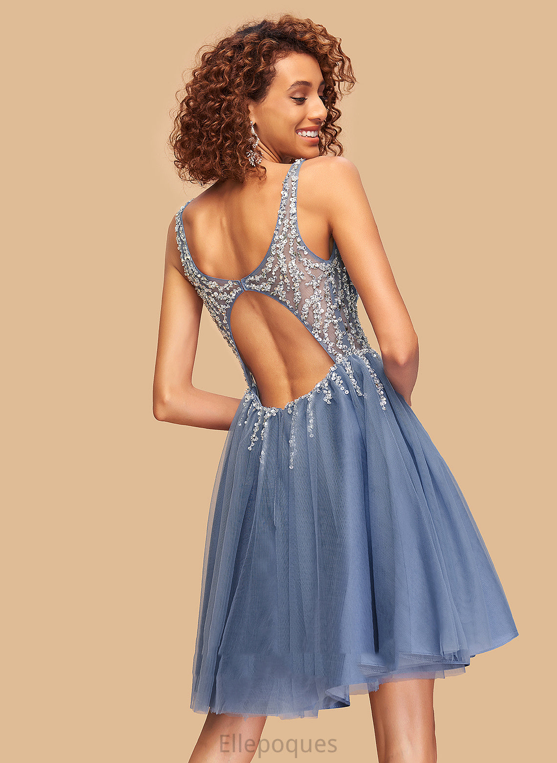 Homecoming Dresses V-neck Sequins With Cecelia Beading Short/Mini Dress Tulle Homecoming A-Line