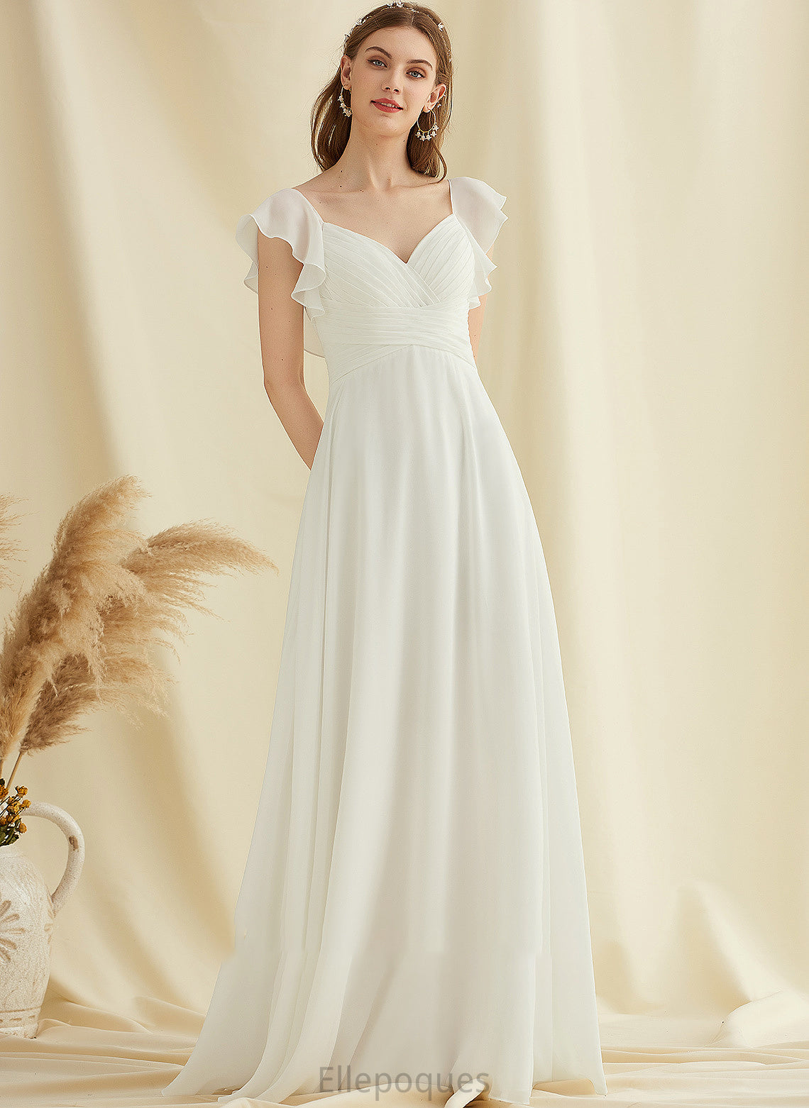 V-neck Wedding Dresses Dress Wedding Floor-Length Ruffle With Chiffon A-Line Jaycee