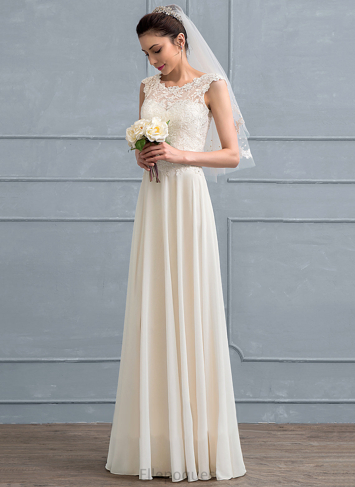 Chiffon Wedding Dresses Beading A-Line Lace Scoop Jocelynn Floor-Length Dress With Sequins Wedding