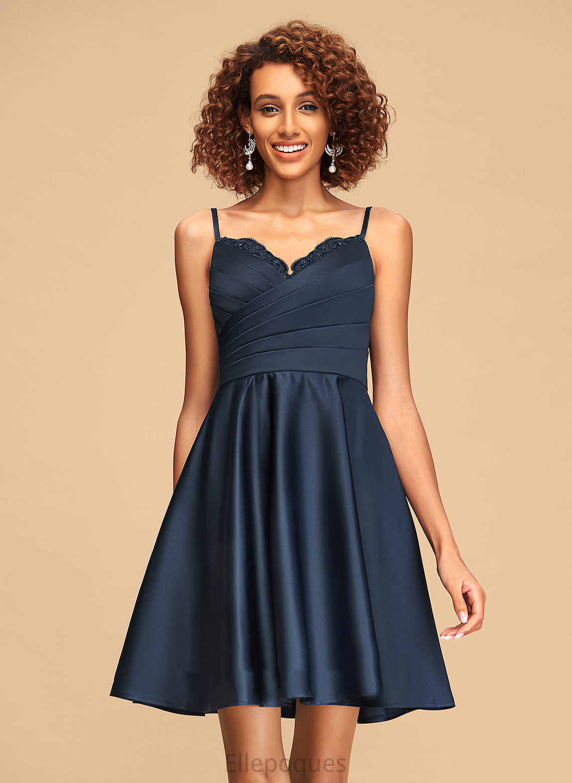 Ana Homecoming Short/Mini Satin Ruffle A-Line Homecoming Dresses Beading V-neck Sequins With Dress