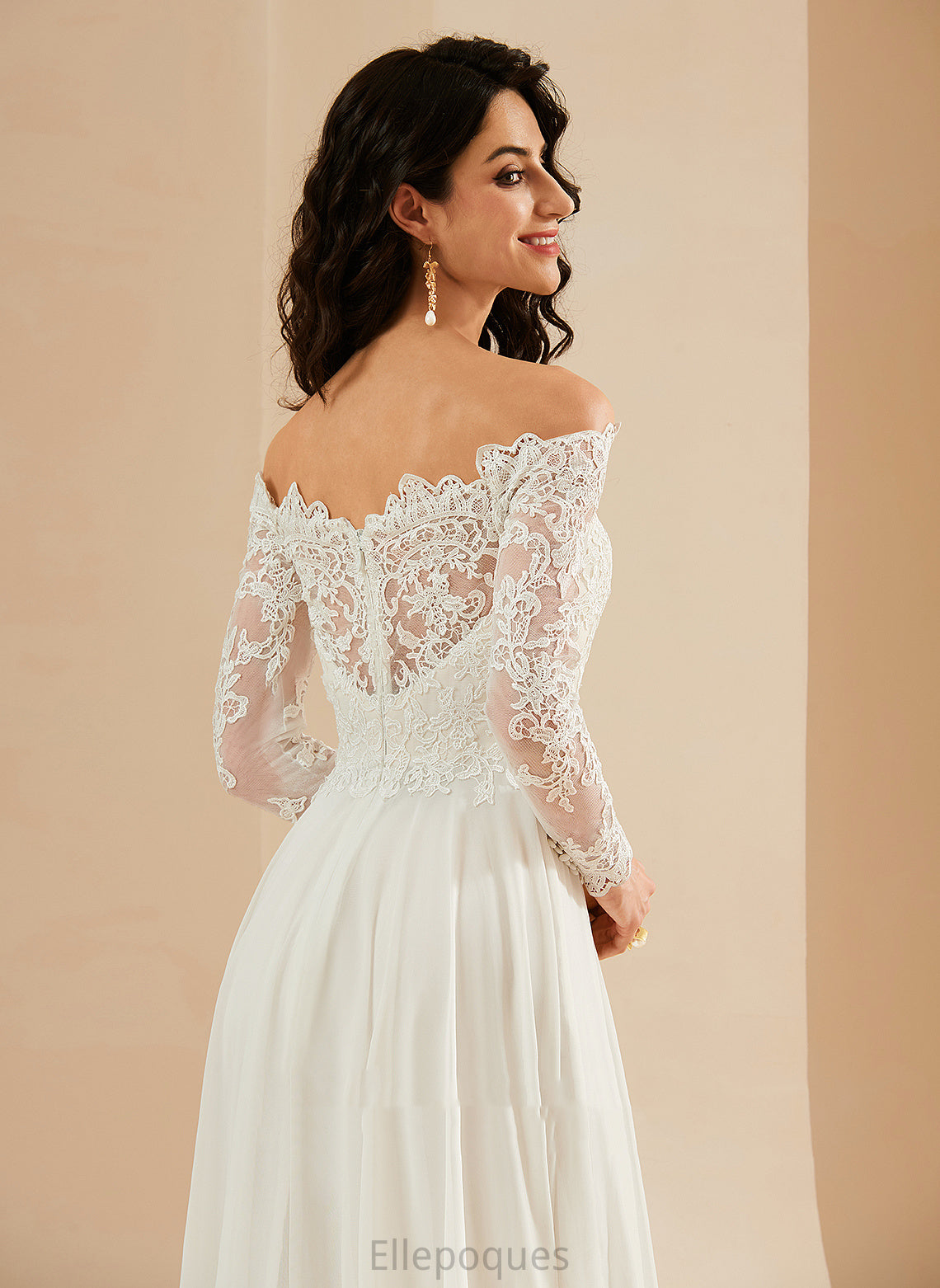 Dress Desirae With Off-the-Shoulder Train Lace Chiffon Wedding Dresses Sweep Wedding A-Line