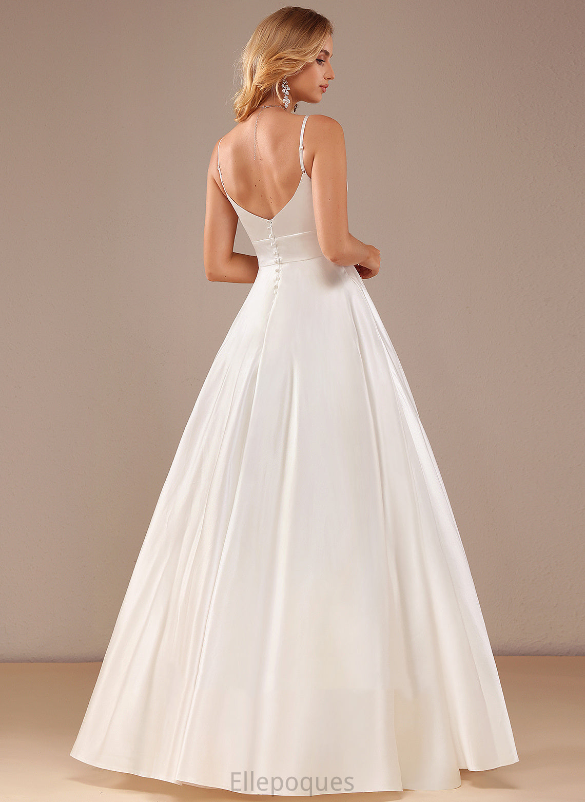 Wedding Satin Wedding Dresses Ball-Gown/Princess Floor-Length With Pockets V-neck Dress Micaela