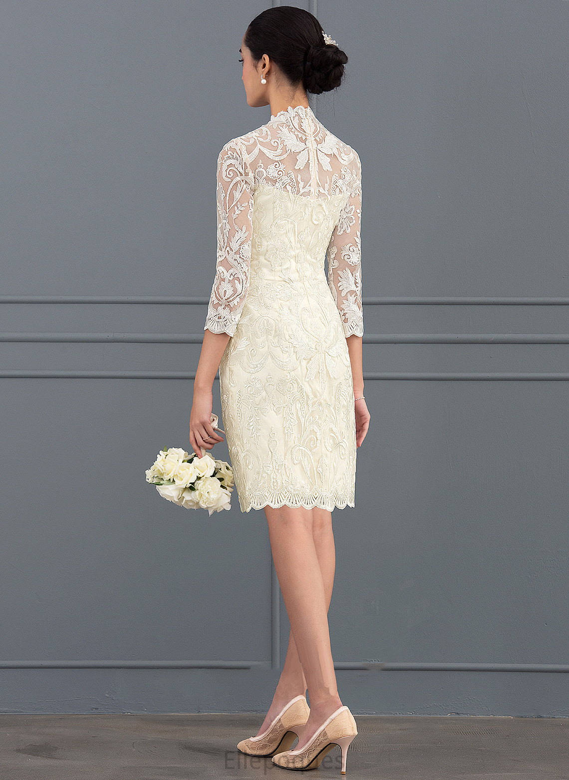 Neck Camille Wedding Dresses Wedding Knee-Length Lace Sheath/Column Dress High