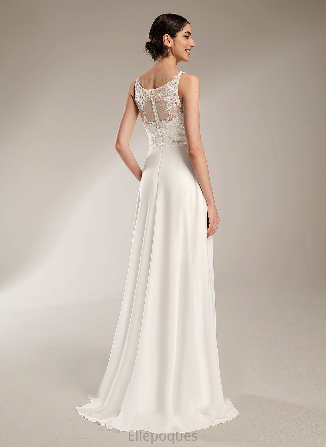 With Lace Train Camille Chiffon Dress Wedding Dresses A-Line Wedding Sequins Sweep Illusion