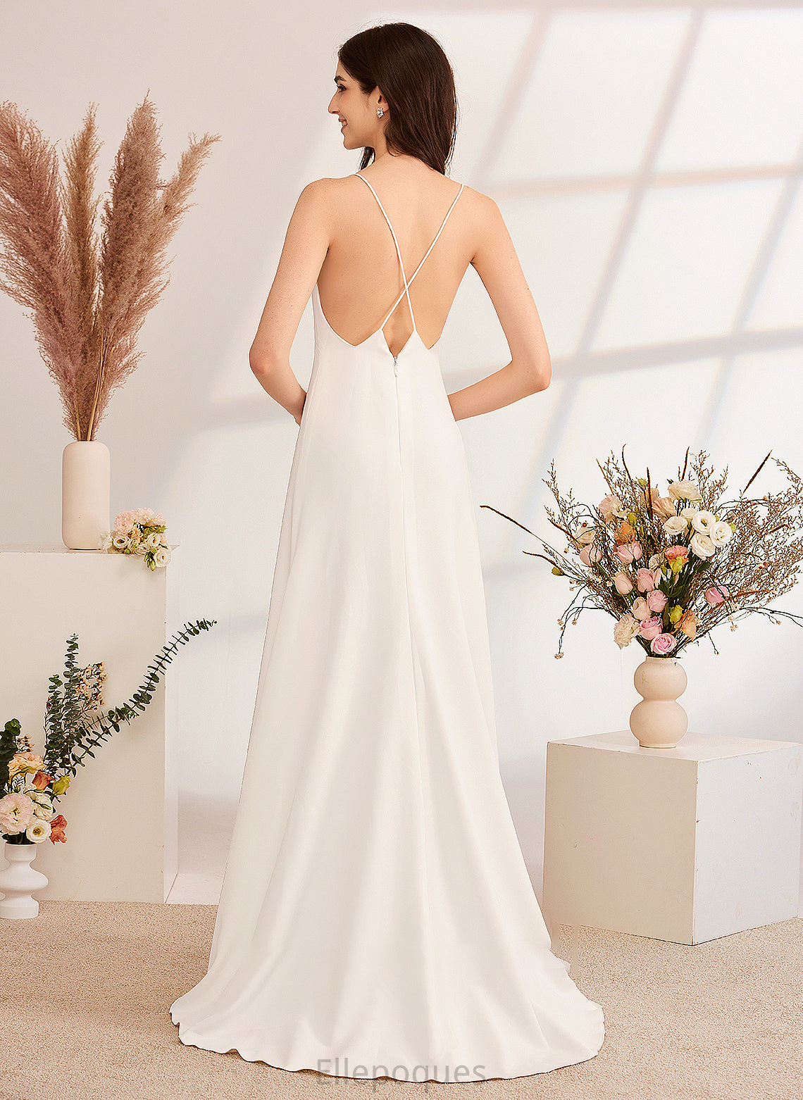 Train With Wedding Beading V-neck Front Wedding Dresses Split Dress A-Line Ireland Sweep