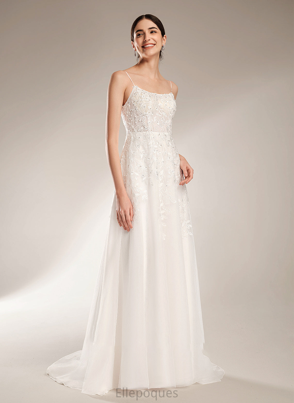 Court A-Line Square Maci Dress Beading Neckline Train Wedding With Wedding Dresses Sequins