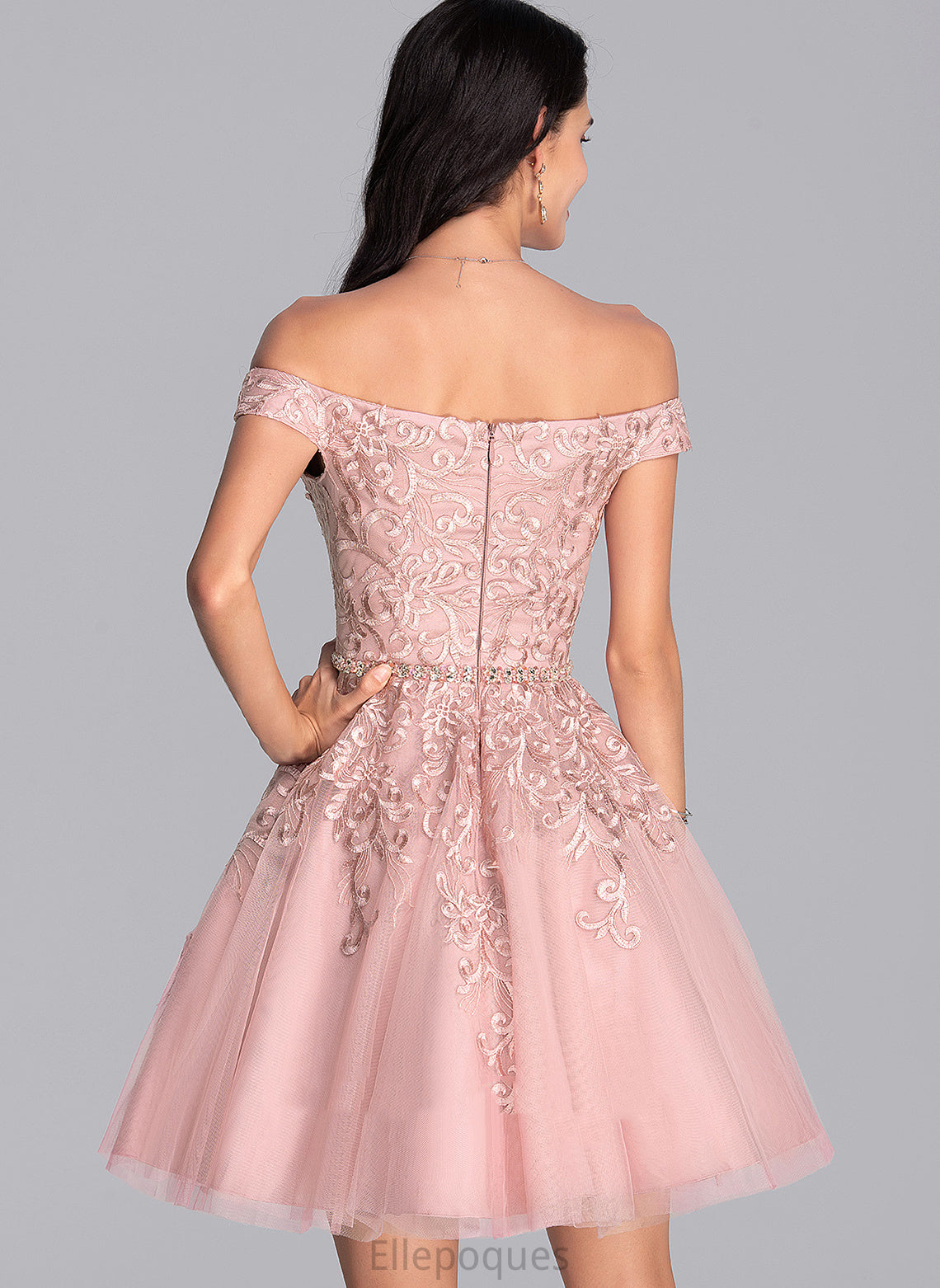 Homecoming Dresses A-Line Dress Homecoming Lace Tulle With Short/Mini Beading Yadira Off-the-Shoulder