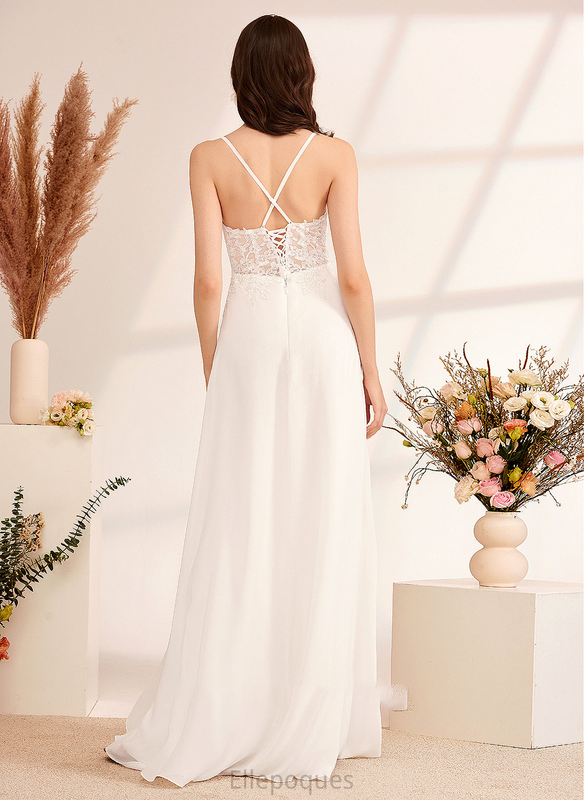 Quinn With Dress Wedding Dresses V-neck Sequins A-Line Wedding Floor-Length