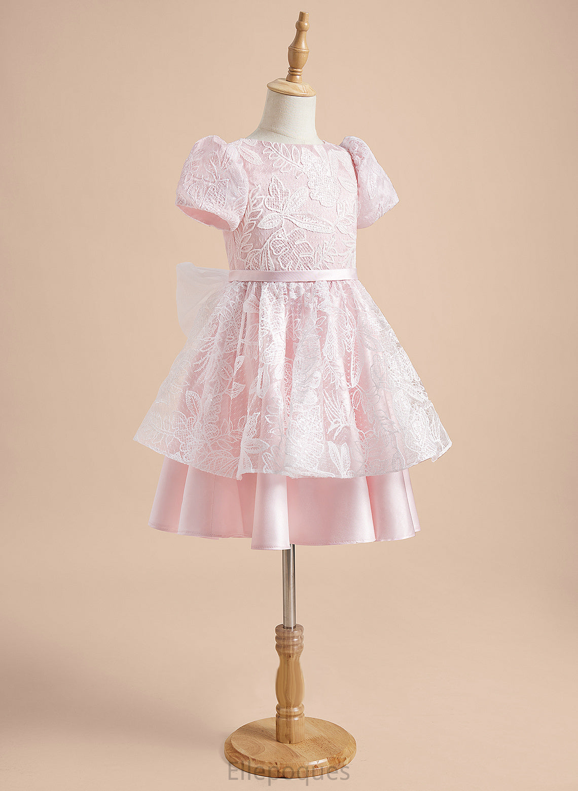 Scoop - Short With Maya Flower Knee-length Neck A-Line Sleeves Flower Girl Dresses Girl Dress Lace/Sequins/Bow(s) Satin/Tulle