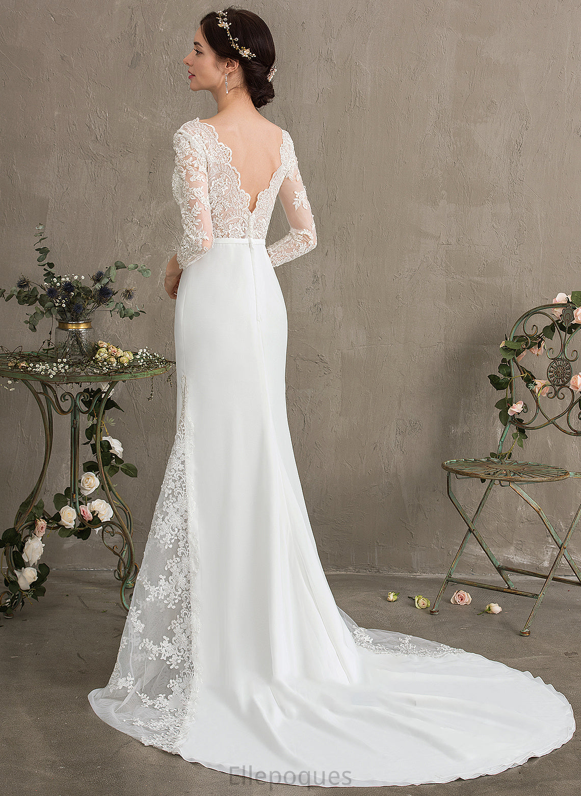 Chiffon Michaela Train Beading Wedding Dress Trumpet/Mermaid V-neck With Chapel Sequins Wedding Dresses