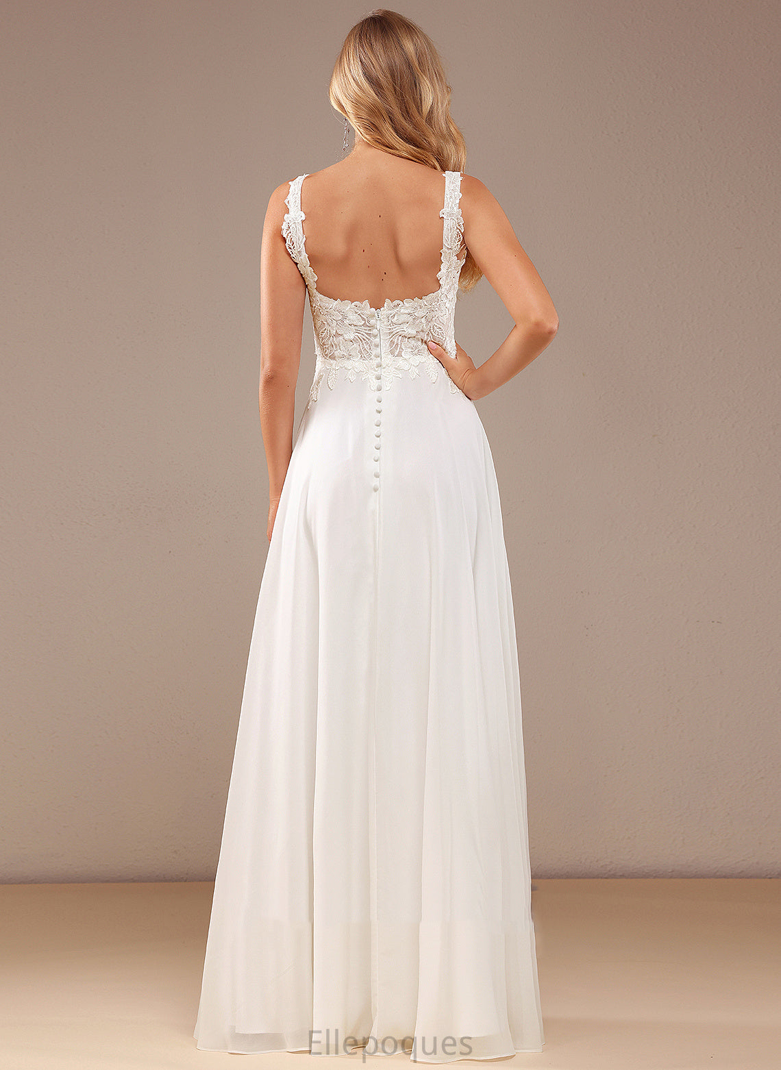 Chiffon Neckline Wedding Dresses A-Line Square Wedding Aubree Lace Floor-Length Dress Sequins With Lace