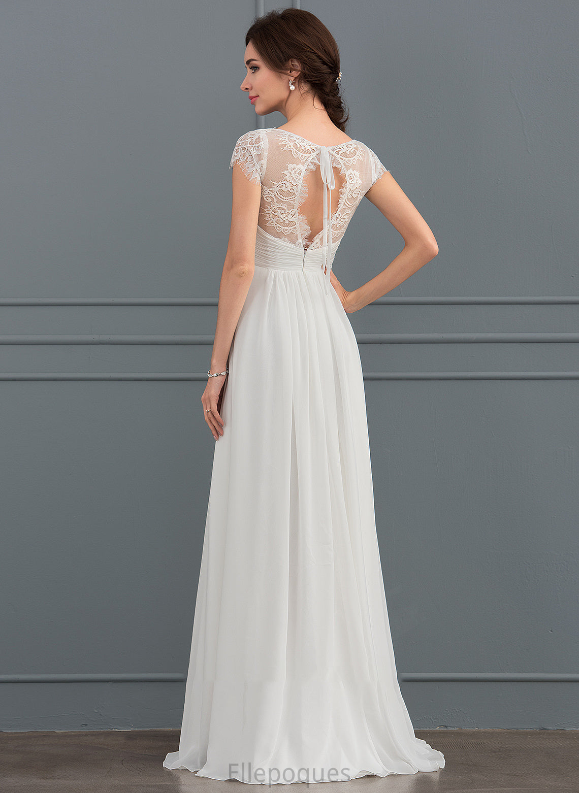 With Wedding Dresses V-neck Wedding Floor-Length Dress Lace Chiffon Ruffle A-Line Destiny