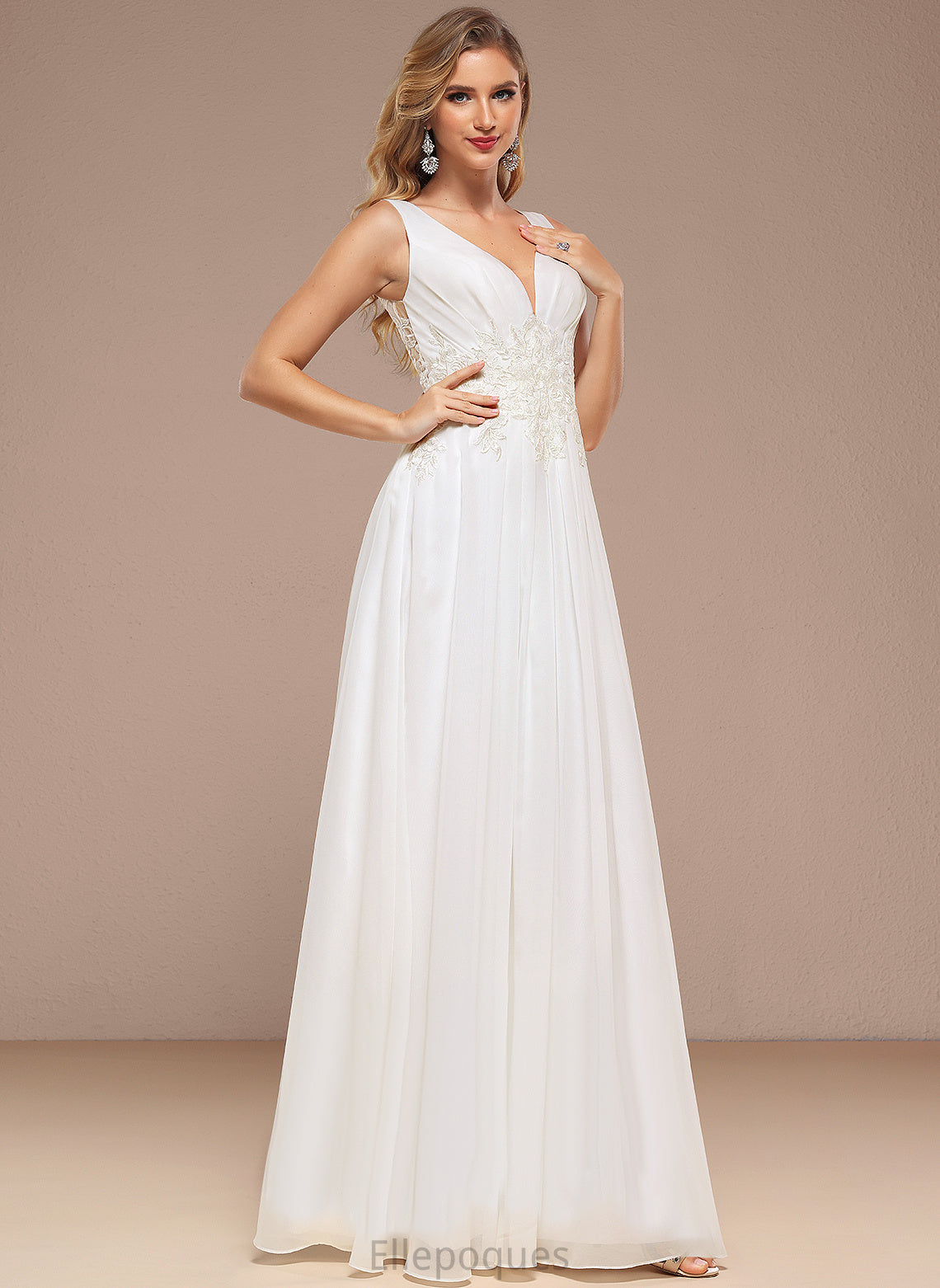 With Chiffon Dress Wedding Floor-Length Wedding Dresses Sequins A-Line Lace Lisa V-neck