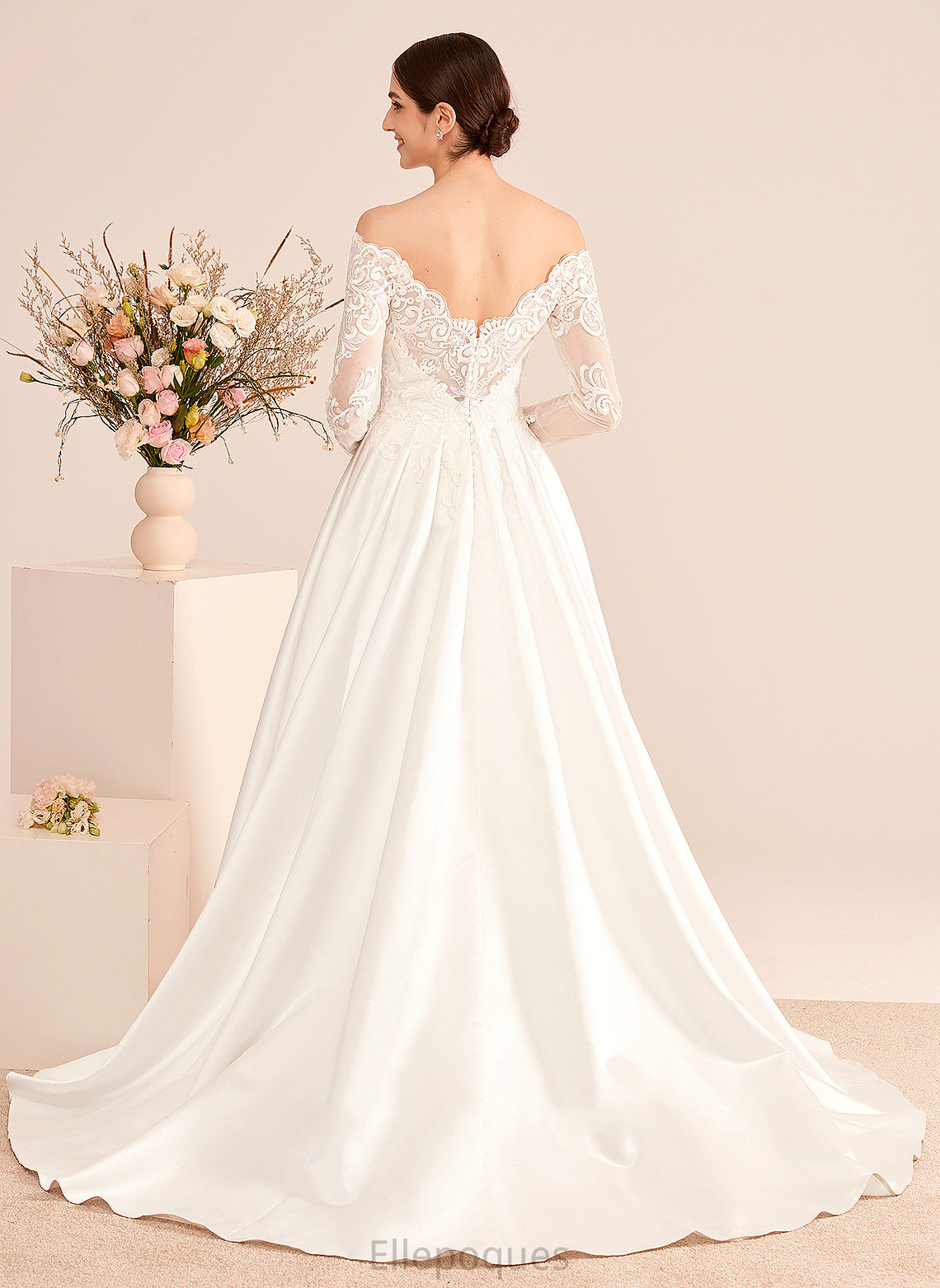 Off-the-Shoulder With Train Wedding Wedding Dresses Dress Jemima Ball-Gown/Princess Lace Court