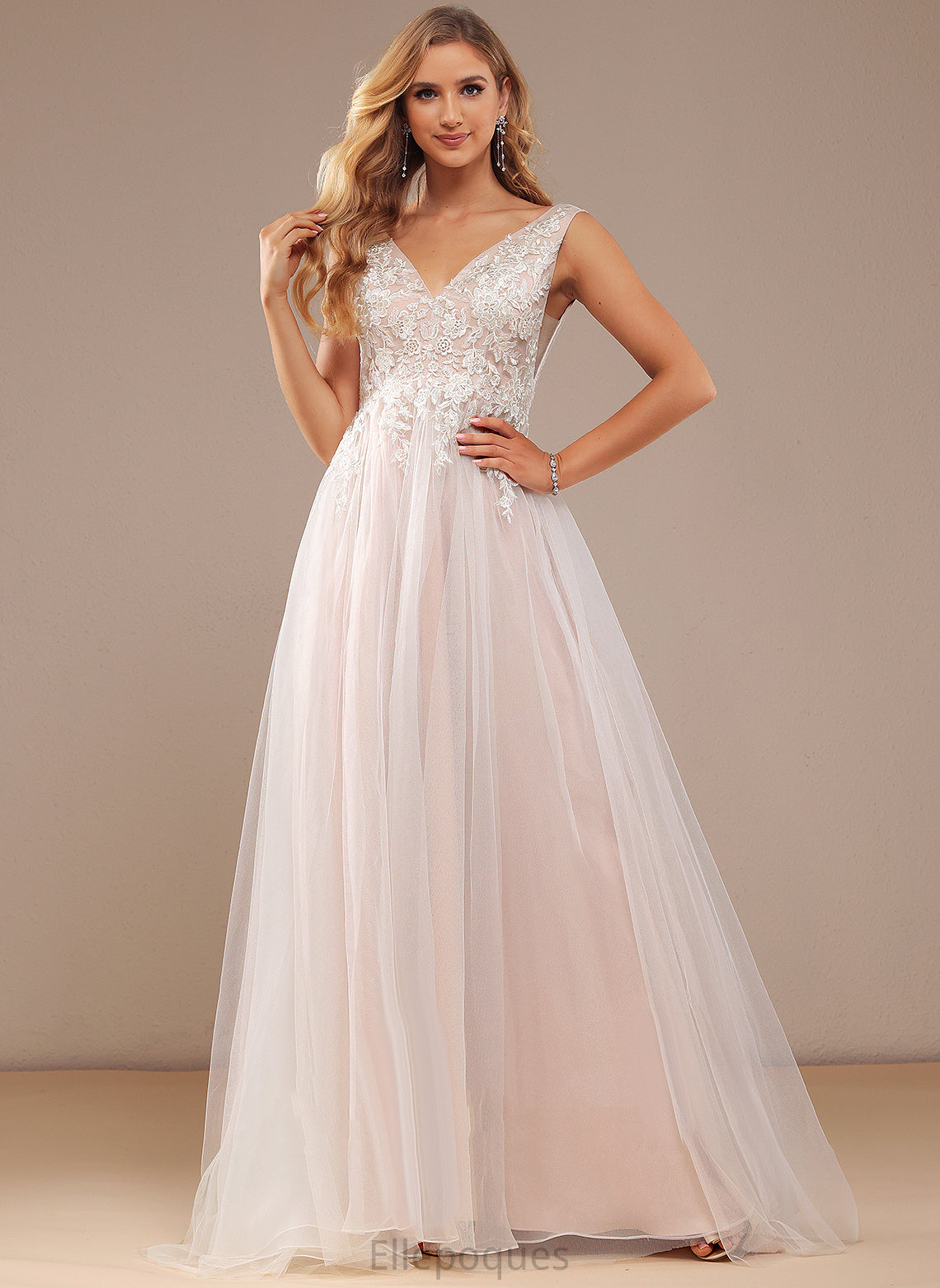 V-neck Lace Wedding Sweep Train With Wedding Dresses Tulle Dress Ball-Gown/Princess Emily Lace